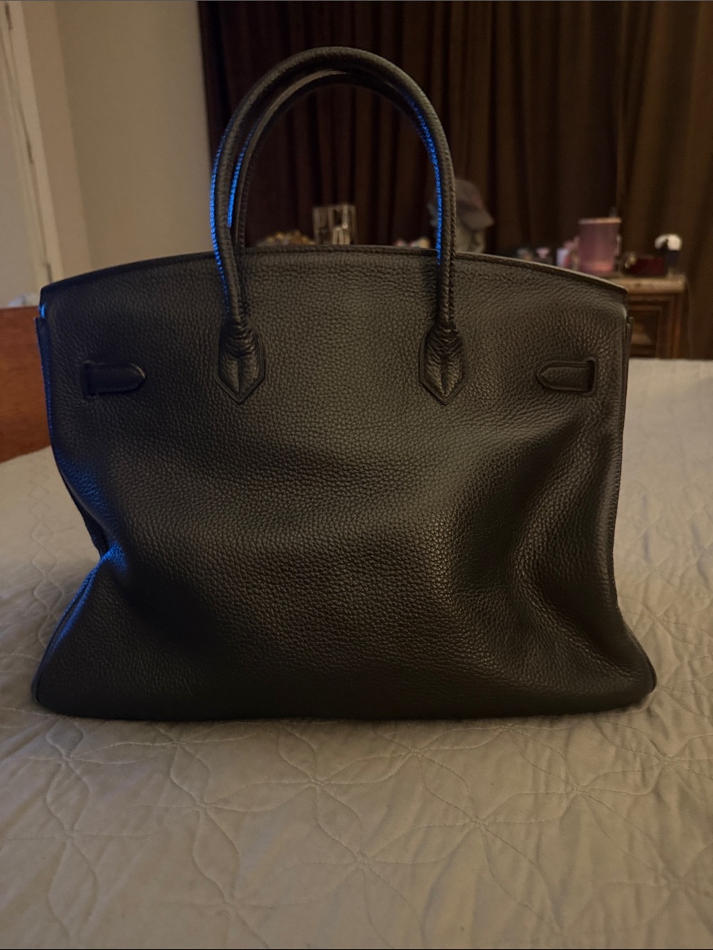 Black Leather woman Tote Bag with Silver Hardware - Picture 3 of 14